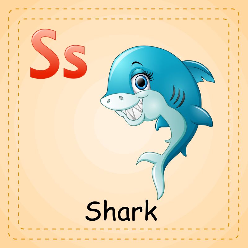 动物字母S是鲨鱼矢量