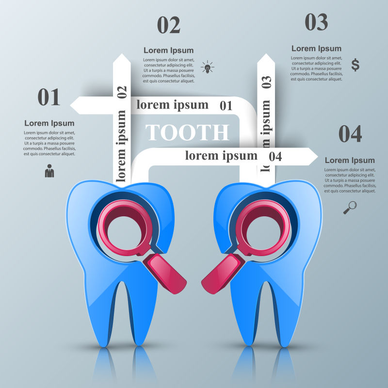 抽象矢量牙齿概念的三维信息图表设计