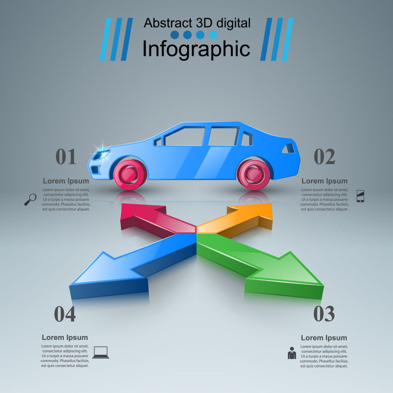 抽象矢量三维汽车概念的信息图表设计