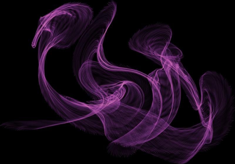 黑色背景上蓬松的紫色烟雾