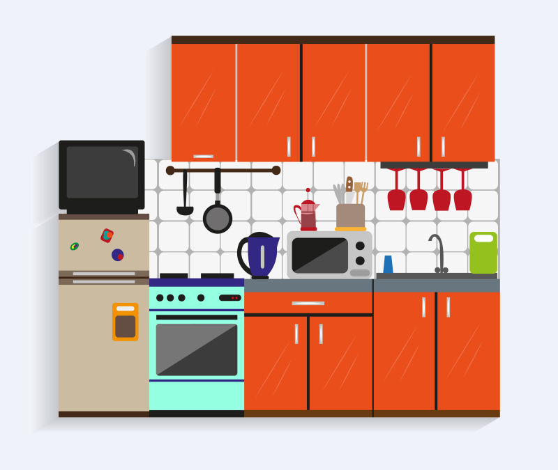矢量现代厨房的平面插图