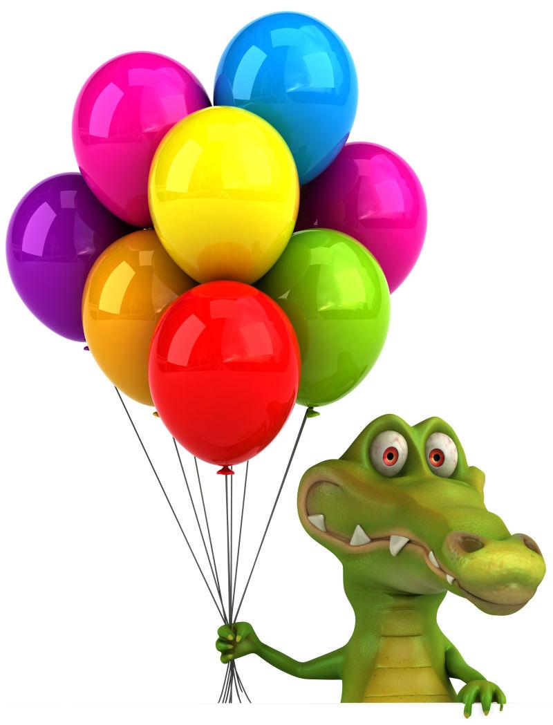 趣味鳄鱼拿着气球