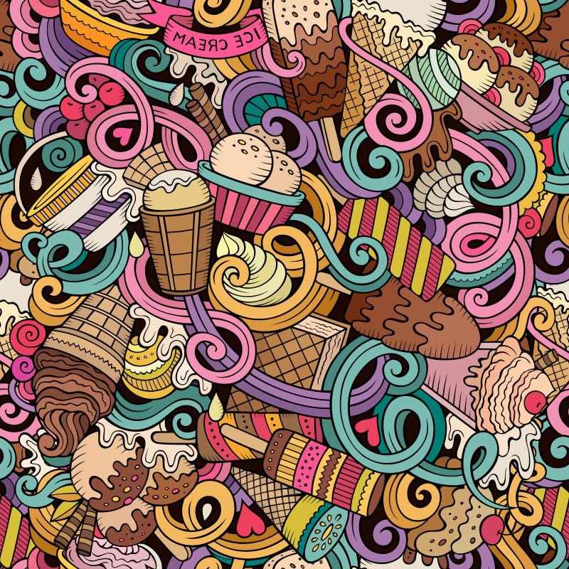 矢量彩色冰淇淋图案涂鸦设计