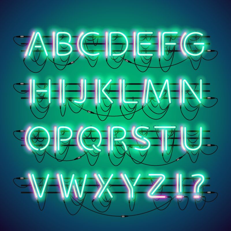 矢量绿色荧光霓虹灯字母设计
