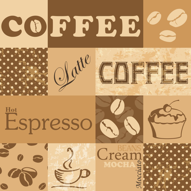 创意矢量咖啡标志设计无缝背景