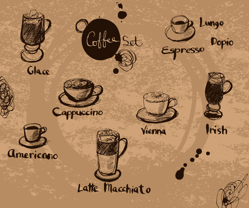 创意矢量手绘咖啡元素的无缝背景