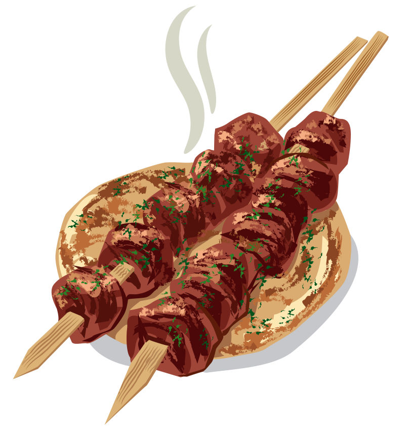 创意矢量卡通美味烤肉串插图