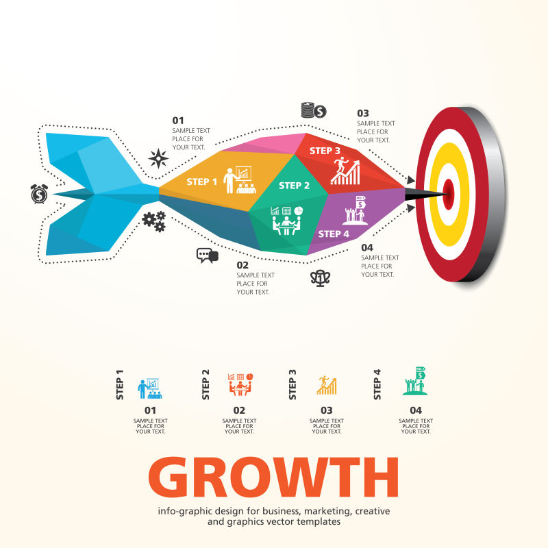 矢量成长主题的飞镖信息图表设计