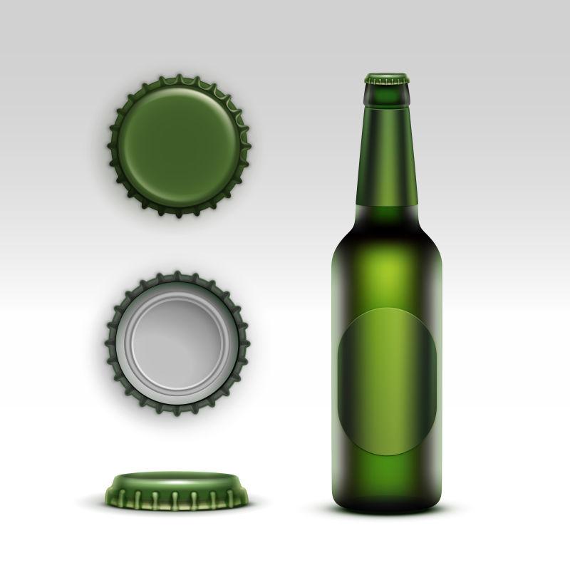 矢量封闭式透明玻璃瓶装淡绿色啤酒