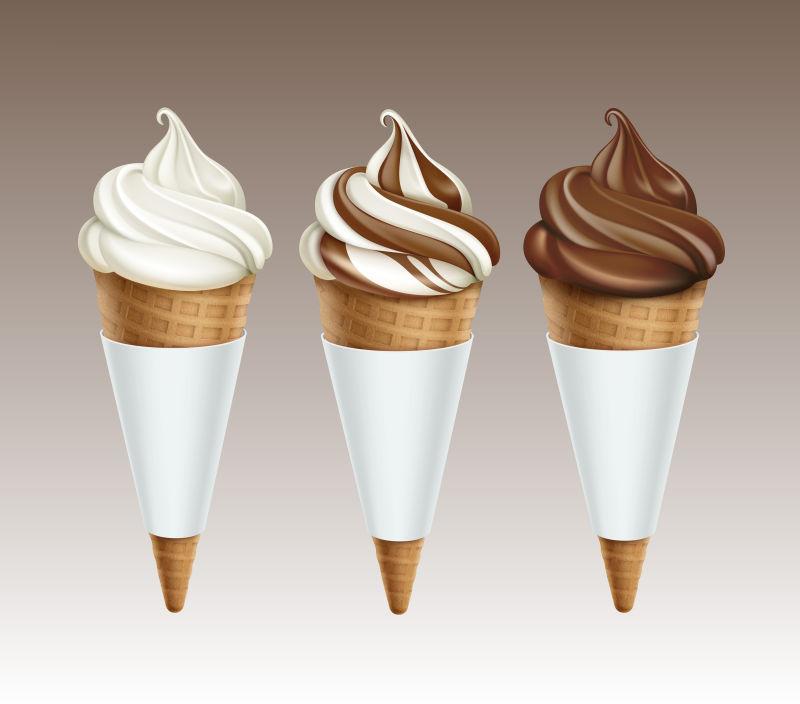 矢量棕色与褐色经典巧克力软冰淇淋