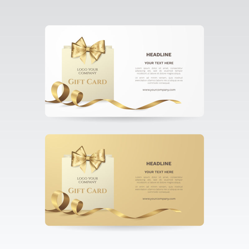 矢量金色蝴蝶结元素的礼品卡设计