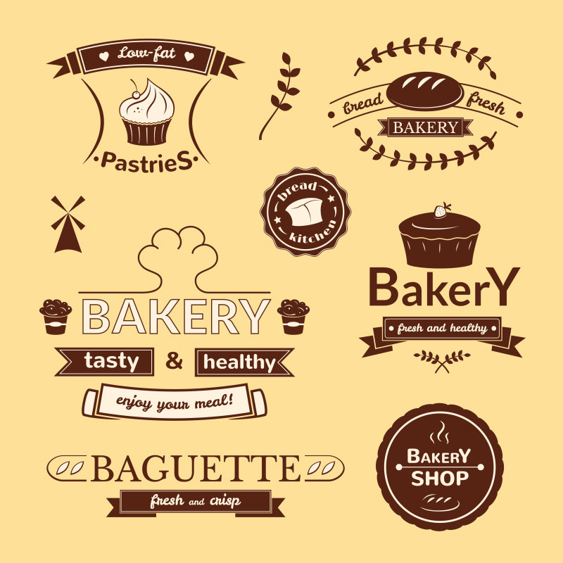 抽象矢量面包店平面标志设计