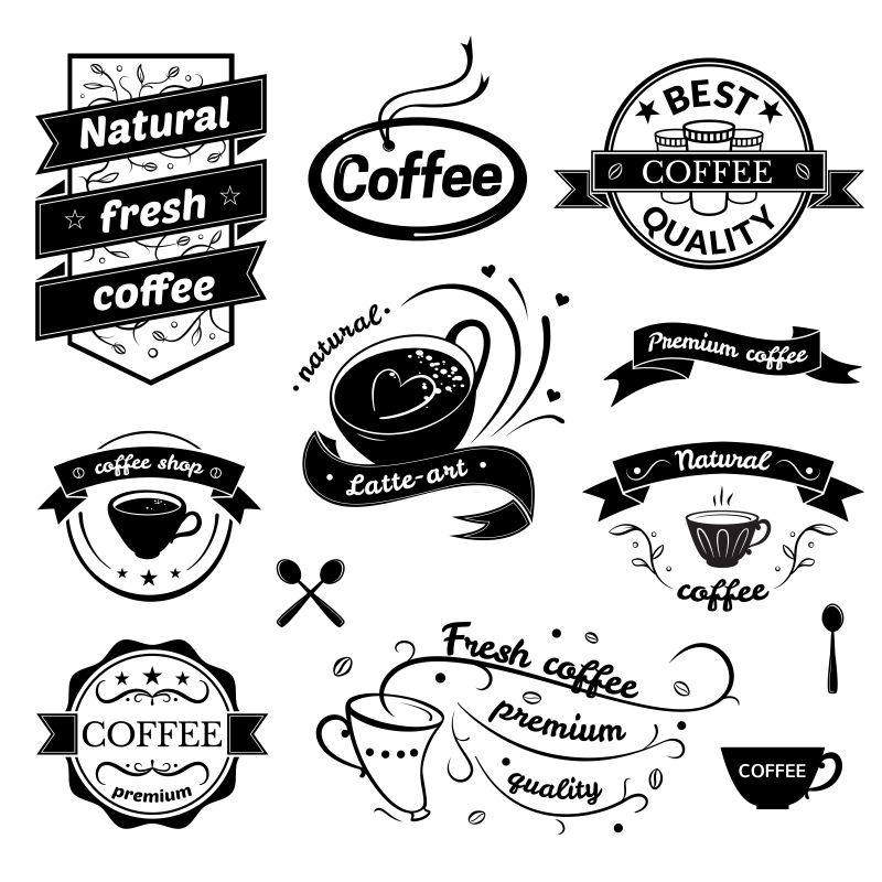 抽象矢量咖啡店的平面标志设计