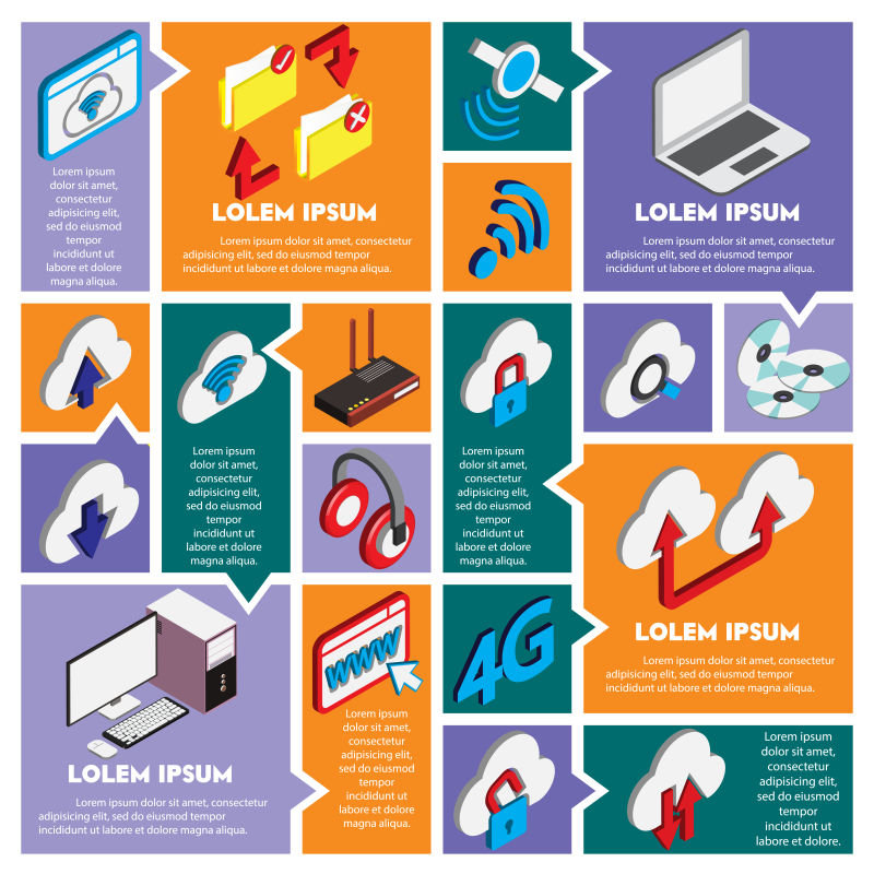 网络信息图标平面拼贴矢量设计