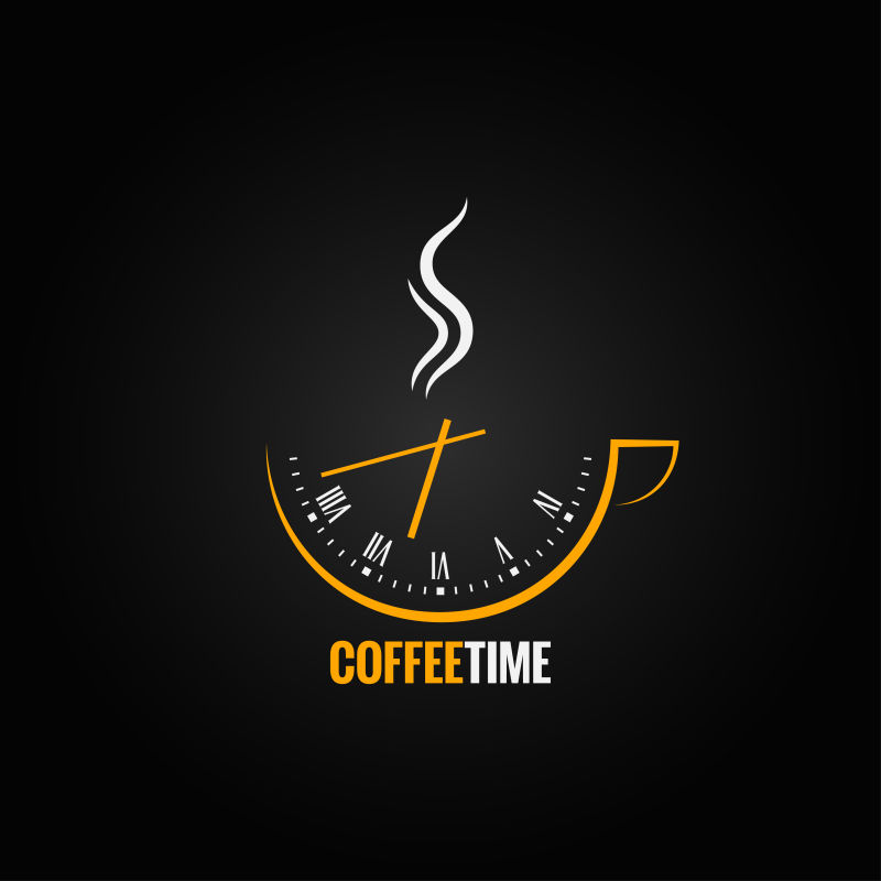 矢量咖啡杯时钟时间概念