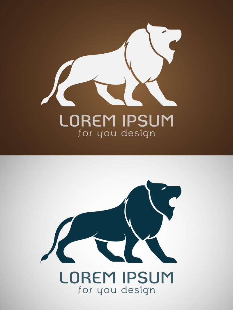 矢量白色背景和棕色背景的狮子形象Logo设计