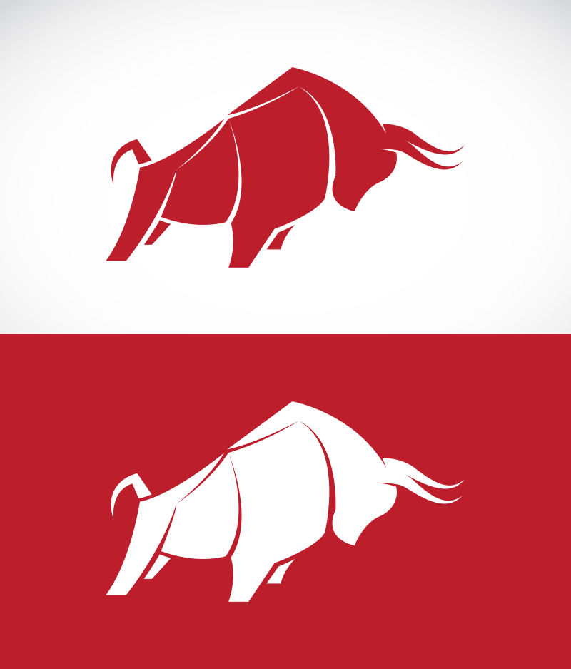 白色背景和红色背景下公牛矢量Logo