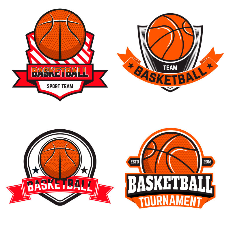 篮球队的标志设计矢量插图