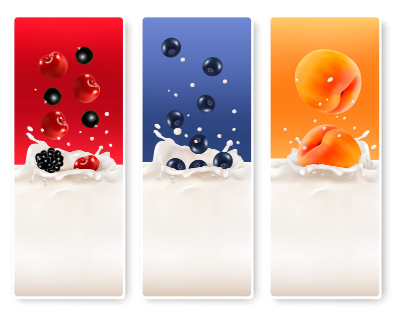 创意矢量新鲜水果牛奶横幅设计
