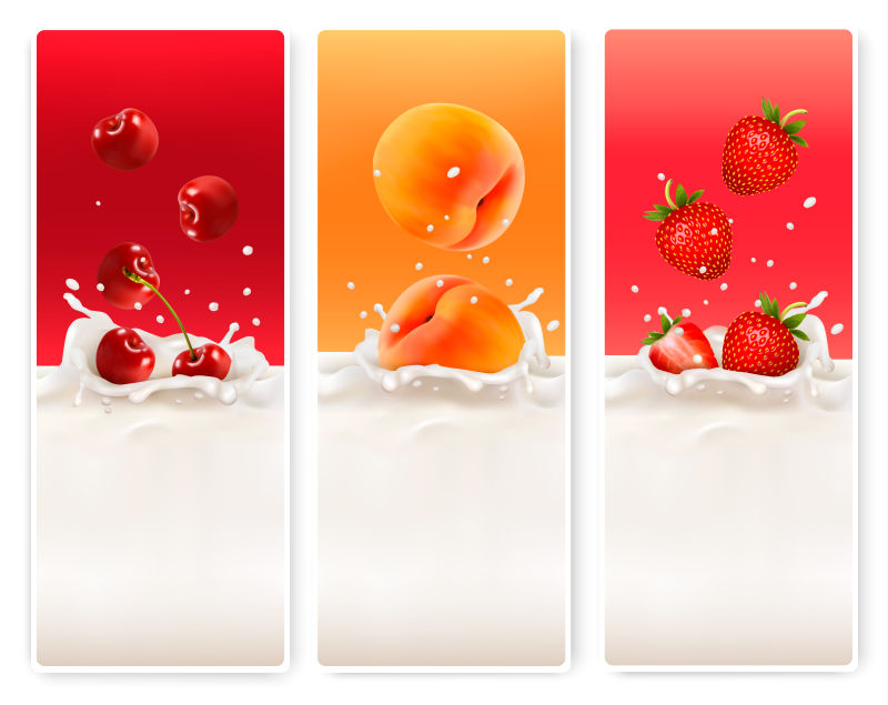 创意矢量水果元素的牛奶横幅平面设计