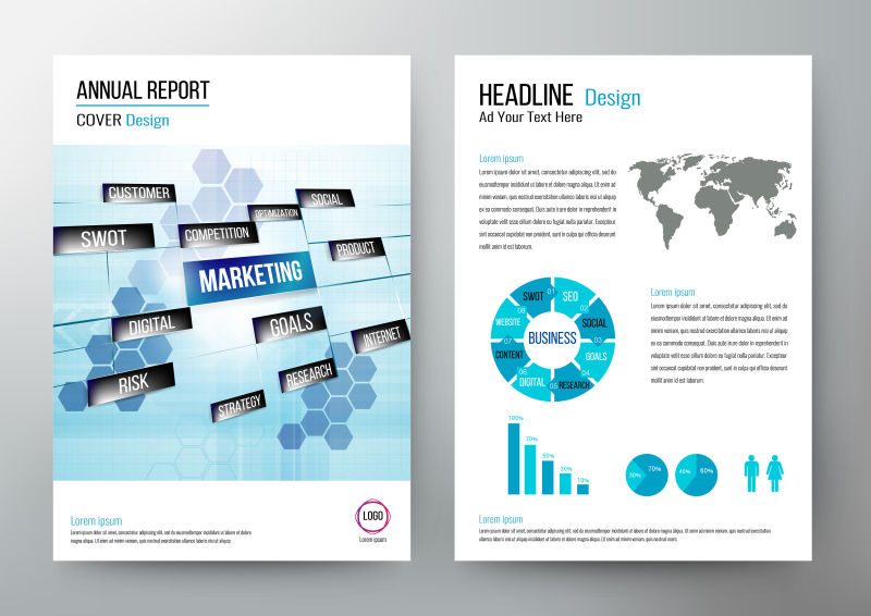创意矢量蓝色主题现代商业信息宣传册封面设计