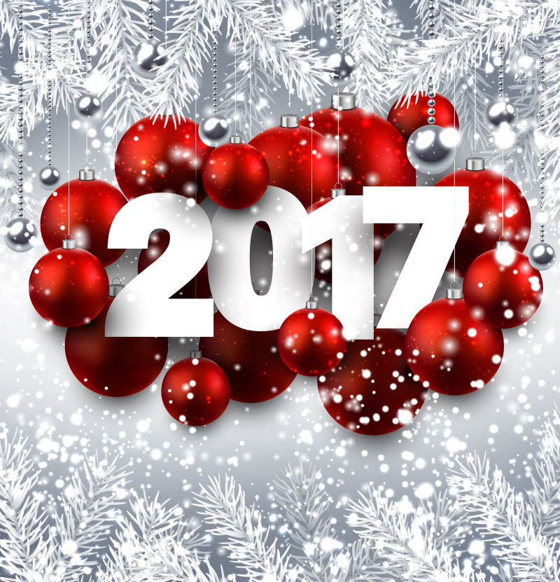 2017新年背景与红色圣诞球矢量