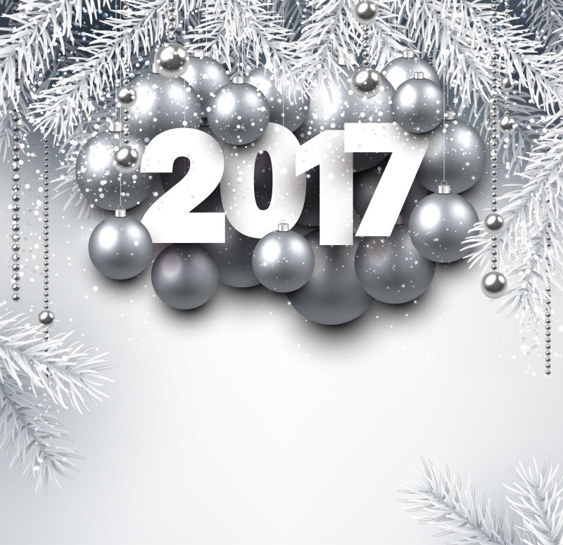 银色2017圣诞球的新年背景矢量