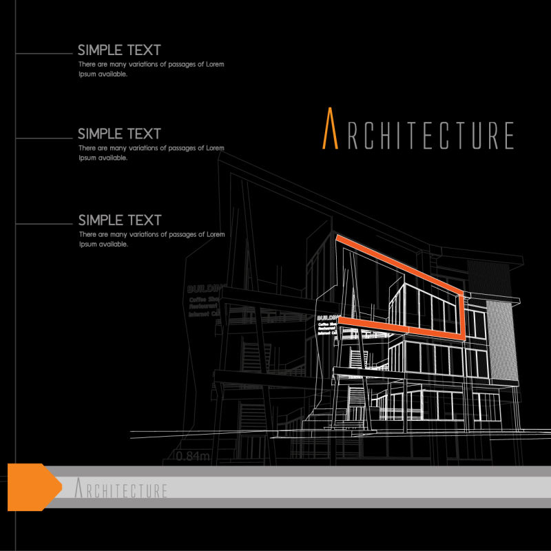 抽象矢量黑色现代建筑设计蓝图