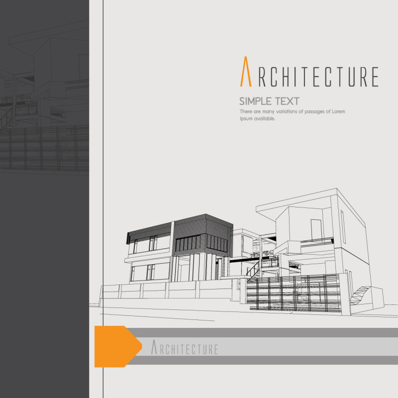 创意矢量线性结构风格的建筑设计蓝图