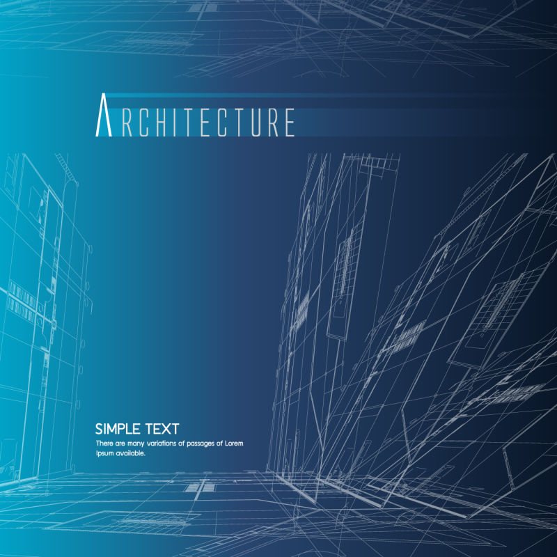 抽象矢量蓝色建筑设计平面插图