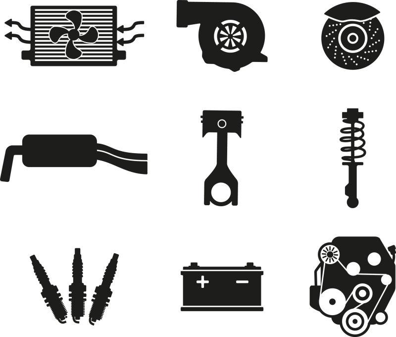 基础的汽车零件矢量插图