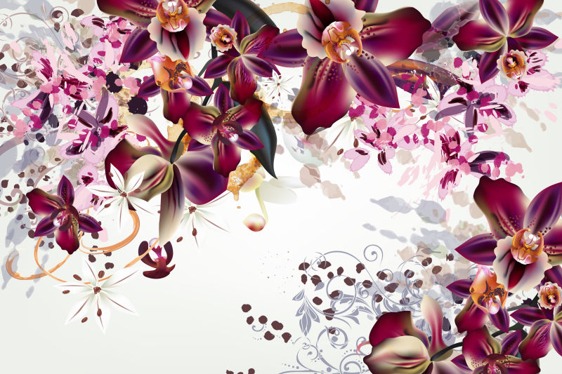 抽象矢量美丽的手绘花卉装饰背景