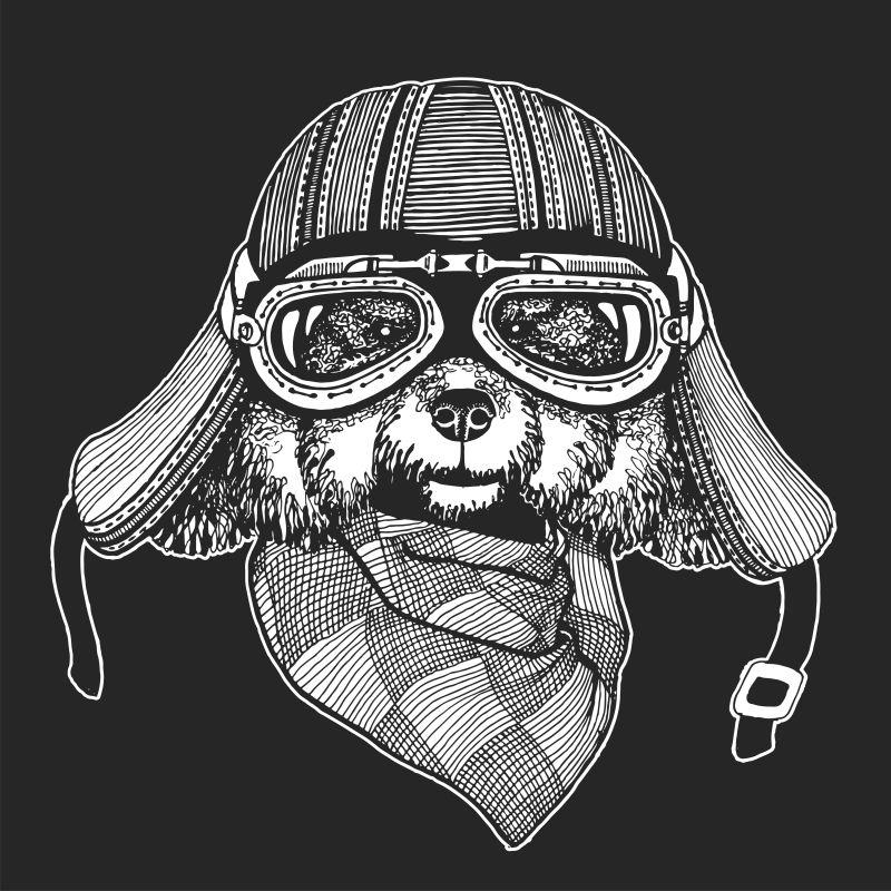 矢量设计戴风镜的狗狗T恤图标