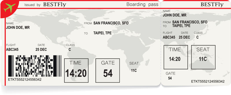 一张登机牌矢量图