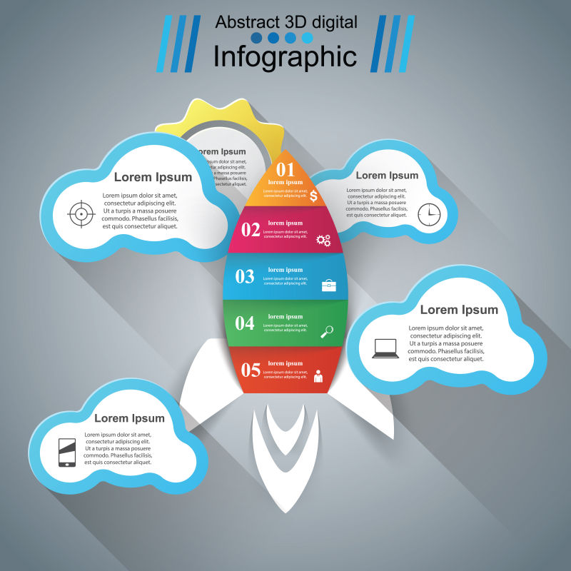 创意矢量火箭元素的信息图表设计