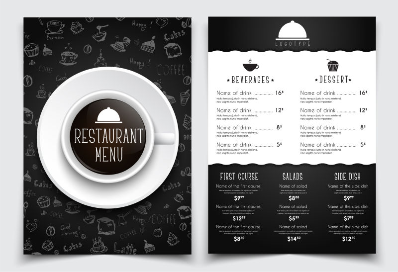 矢量现代黑色餐厅元素的宣传单设计