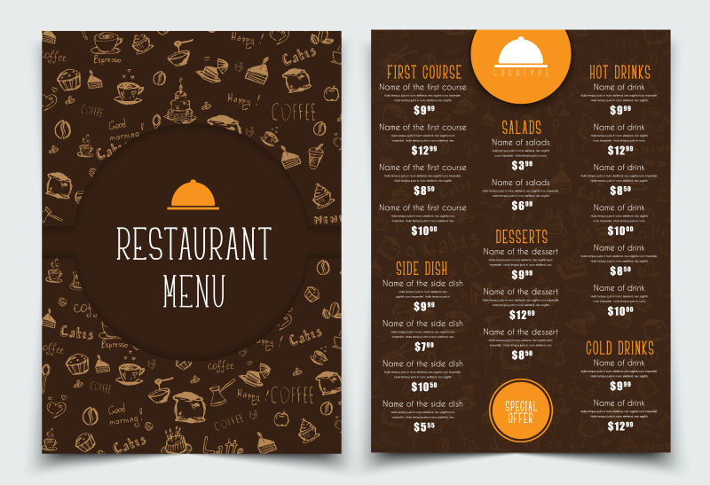 抽象矢量餐厅元素的宣传单设计
