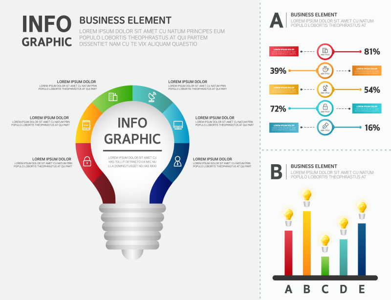 现代矢量灯泡元素商业信息图表设计