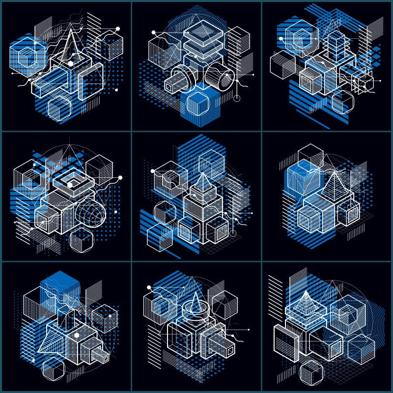 线条和形状抽象等距3D背景矢量