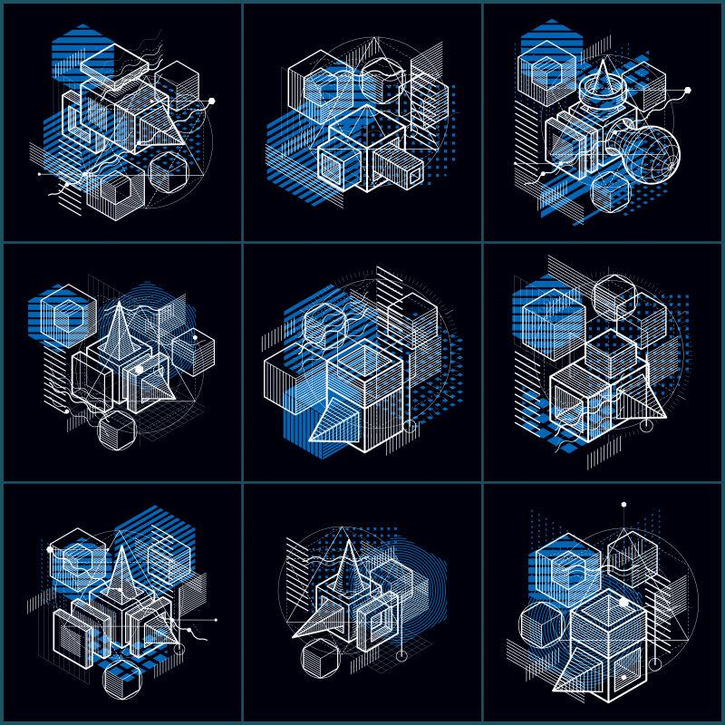 抽象的三维网格形状和图形矢量设计