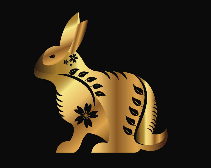 抽象矢量金色剪纸风格的兔子插图