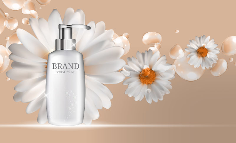 创意矢量白色雏菊元素的化妆品海报设计