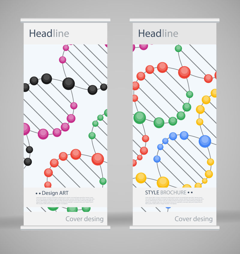 创意矢量彩色立体基因链元素竖横幅设计