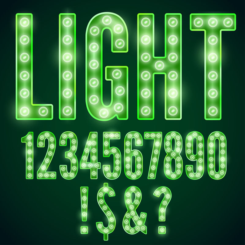 创意矢量绿色荧光灯组成的字体设计