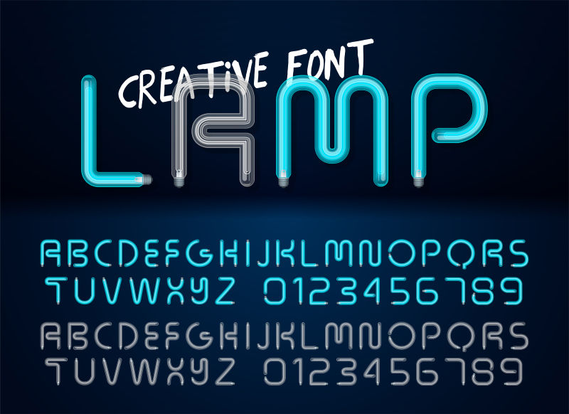 抽象蓝色霓虹灯元素的字体设计