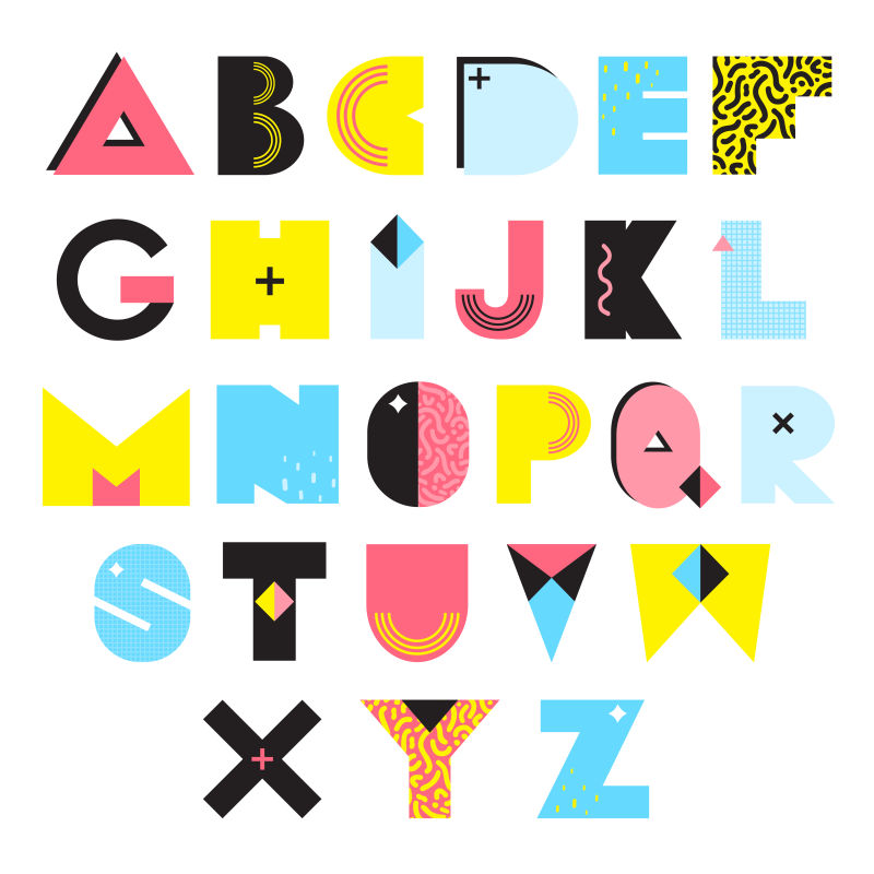 抽象现代矢量几何风格的卡通字母设计
