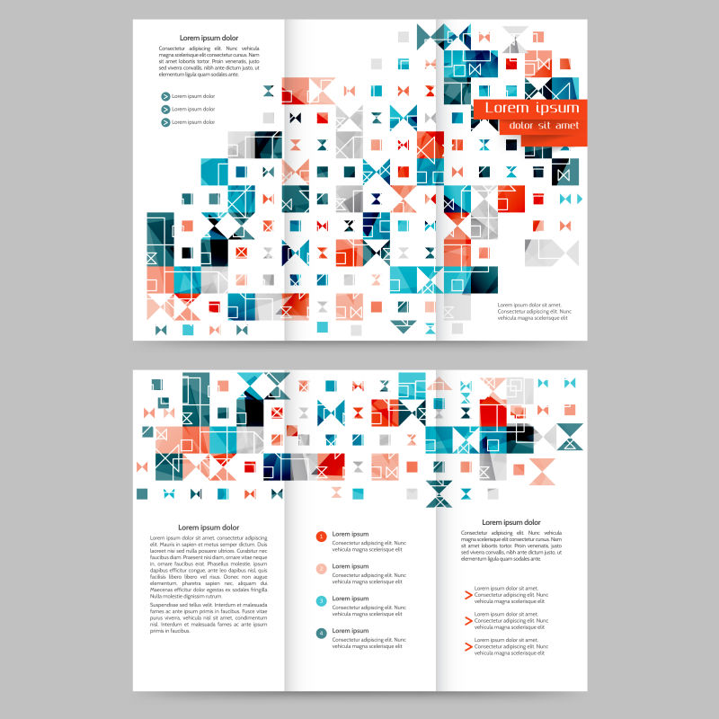 抽象几何图案三折手册矢量设计