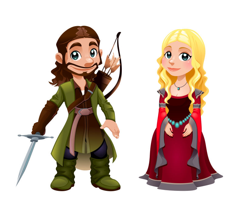 创意矢量卡通中世界的骑士和公主插图