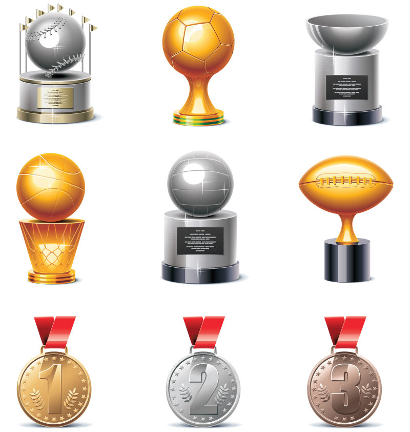 矢量球类运动奖杯和奖牌