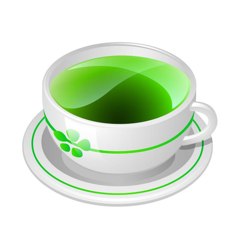 玻璃杯与绿茶分离的矢量插图